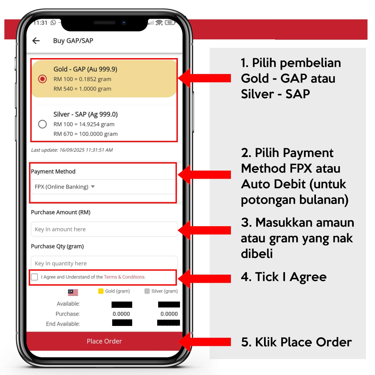 Langkah pembelian emas GAP melalui FPX